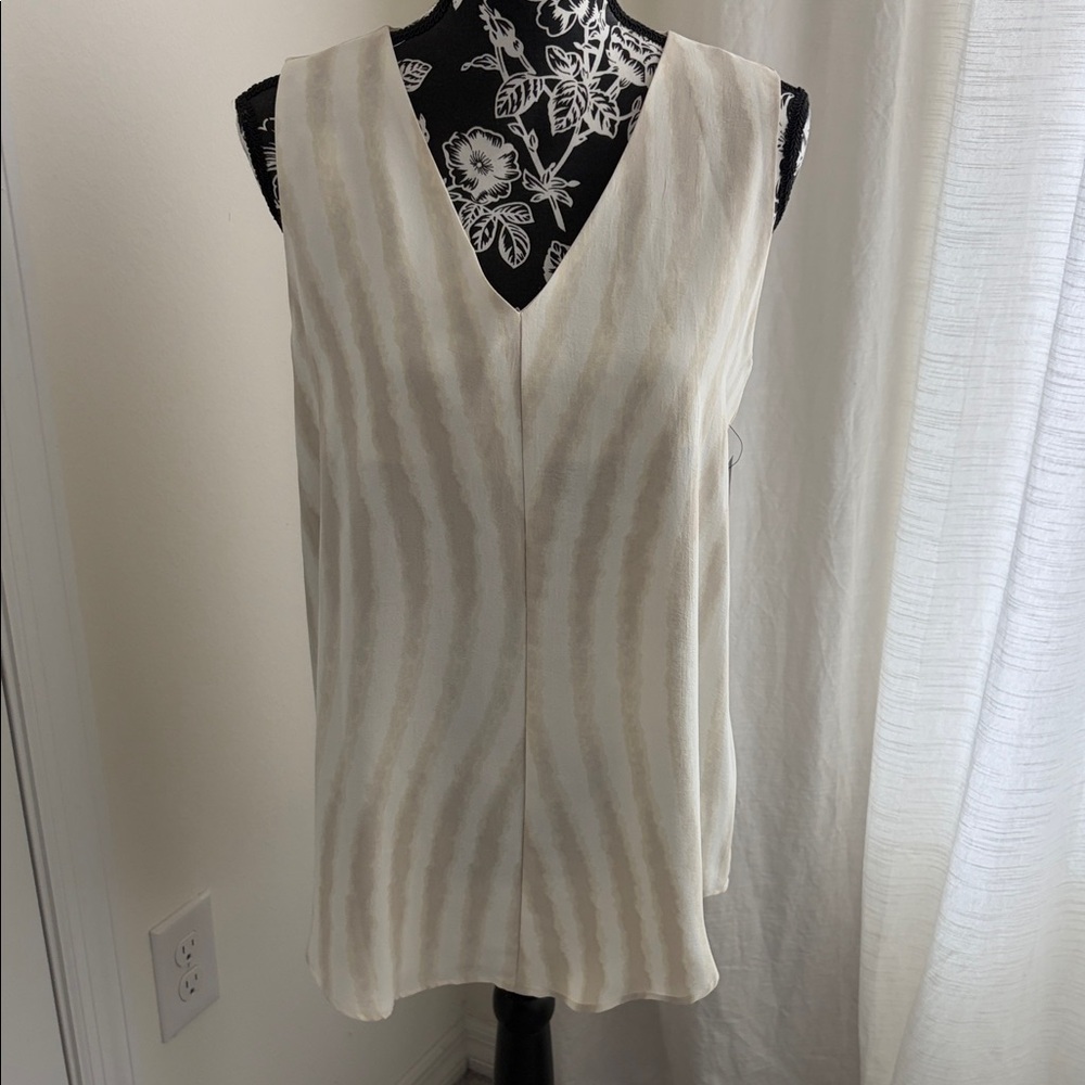 Alfani Cream and Tan V-Neck Blouse